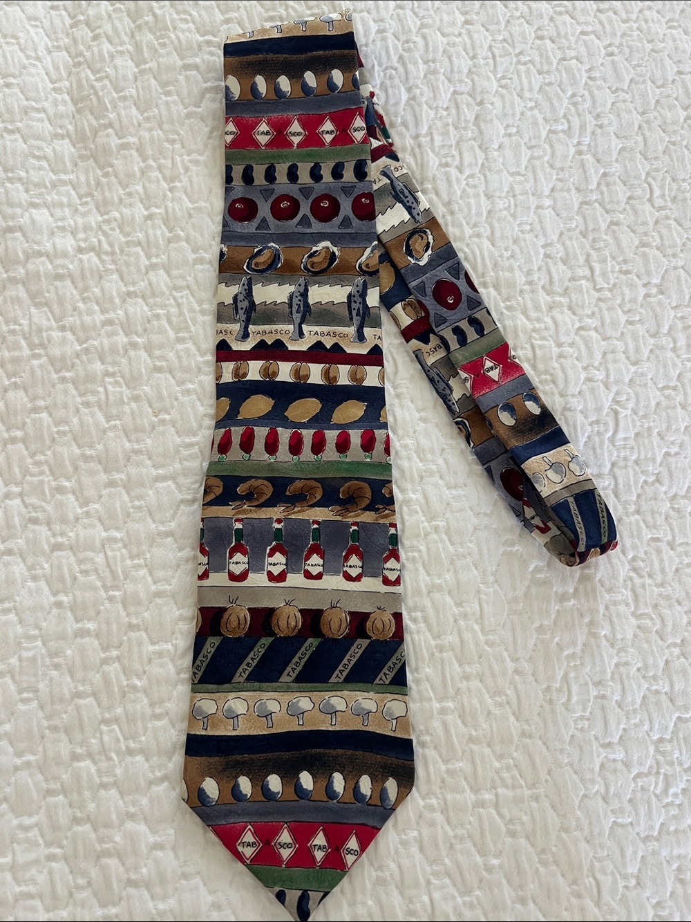 Tabasco Men's Patterned Silk Tie in Red, Navy, and Tan